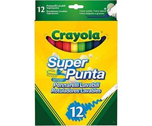 Crayola Marqueur lavable à pointe super, 12 couleurs assorties