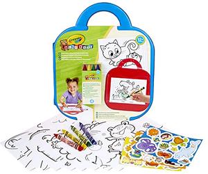 CRAYOLA Mini Kids, Tapis Colore et Recolore, 1 Pochette à dessin transportable, 4 crayons de cire, 12 feuilles d’activités, 12 feuilles d’autocollants, 98-2000