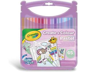 Crayola Pastel, Kit Coffret Feutres Lavables SuperTips, 65 pièces | 65 pièces, 25 feutres, 20 pages, 5 feuilles d'autocollants, Pastel, Kit créatif, Tout en ordre, Place à l'imagination