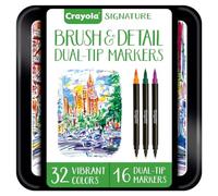 CRAYOLA - Signature, Kit de 16 feutres à pointe double (feutre et pointe fine) dans une boîte métallique décorée, activités créatives et cadeau, 58-6501