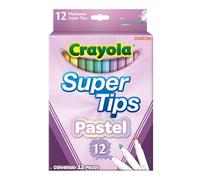 Crayola - Super Tips, Feutres lavables à pointe moyenne, set de 12 pièces, pour l'école et les loisirs créatifs, exercices de lettrages, écriture manuscrite, calligraphie, couleurs pastel, 58-7515
