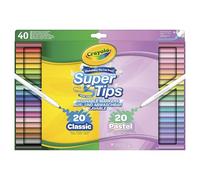 CRAYOLA SuperTips Lot de 40 marqueurs lavables - Couleurs classiques et pastel | Feutres de qualité supérieure qui peuvent facilement laver la peau et les vêtements | Pour enfants à partir de 3 ans