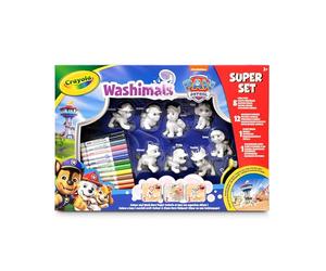 Crayola - Washimals Pat' Patrouille, Super Coffret d’Activités, dès 3 Ans | 12 feutres, Kit activités riche contenant 8 chiots, UNE NOUVELLE AVENTURE CRÉATIVE AVEC L'ÉQUIPE WASHIMALS, dès 3 ans