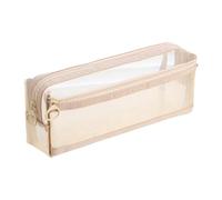 Crayon à crayons de grande capacité Trousse à crayons transparente à double couche par les organisateurs de stylos Mallette de rangement Voyage Maquillage Sac de poche Voir à travers, marron