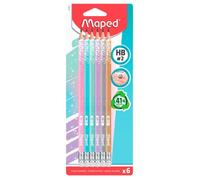 Maped 6 Crayons à papier HB embout gomme Glitter Deco Pastel