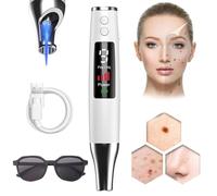 Crayon à pointes secondes 9 fréquences pour tatouages et taches de rousseur | Précision et sécurité à la maison. Écran LED, arrêt automatique et design ergonomique pour des résultats visibles. Blanc