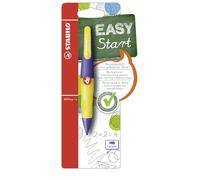 Crayon à poussoir ergonomique pour droitiers - STABILO EASYergo 1.4 en violet/jaune fluo - crayon simple - 3 mines fines incluses - dureté HB