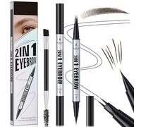 Crayon à Sourcils 3D Imperméable, Magique Crayon Sourcil Microblading avec 2 Pointes Fourchues, Crayon à Sourcils à Double Extrémité 2 en 1, Eyebrow Pencil pour le Maquillage Naturel (Marron Noir)