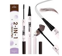 Crayon à Sourcils Avec Poudre,Brow Pencil Microblading Avec 4 Pointes En Forme De Fourche,Brun Foncé 2 En 1 Eyebrow Pencil and Brow Gel,Crayon à Sourcils Anti-Bavures(ST-eye brow dye-03SZ)