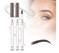 Crayon à sourcils imperméable, crayon à sourcils magique 3D, crayon à sourcils longue durée à 4 têtes fendues avec pointe micro-fourchette, maquillage naturel (Marron foncé)
