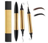 Crayon à sourcils magique 2 en 1, mise à niveau 2024 multifonction 3D Microblading crayon de tatouage pour sourcils 4 pointes de fourche avec eye-liner. (Noir+marron clair)