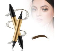 Crayon à sourcils magique 2 en 1, mise à niveau 2024 multifonction 3D Microblading crayon de tatouage pour sourcils 4 pointes de fourche avec eye-liner. (Marron foncé)