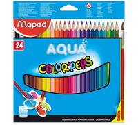 Maped Crayons aquarellables Color'Peps Aqua – 24 couleurs – Mine résistante + pinceau