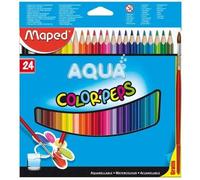 Maped Crayons aquarellables Color'Peps Aqua – 24 couleurs – Mine résistante + pinceau