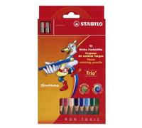 Crayon couleur stabilo trio long bois triangulaire 175mm mine large souple 4mm taille-crayons offert pochette 12u
