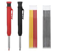 Crayon de Chantier 2 Pcs Porte Mine avec 12 Recharges, Crayon Charpentie Crayons Charpentiers Marqueur à Trou Profond avec Taille-Crayon pour Menuisier,Tracer sur Bois, Metal (Rouge, Jaune, Noir)