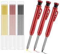 Crayon De Construction 3 Pièces, Crayon De Charpentier Avec 18 Recharges Grises, Jaunes Et Rouges, Crayon De Construction Avec Taille-Crayon Intégré Pour Dessiner, Tracer, Travailler Le Bois