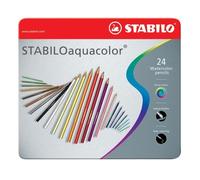 STABILO STABILOaquacolor ARTY - Crayon de couleur - Boîte métal x 24 crayons aquarellables - Gamme ARTY