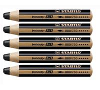 Crayon de couleur, aquarelle & craie de cire - STABILO woody 3 in 1 - Pack de 5 - noir