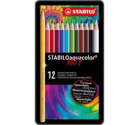 Crayon de couleur aquarelle - STABILO aquacolor - étui métal de 12 couleurs