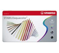 Crayon de couleur aquarelle STABILO aquacolor, étui métal de 36 pièces