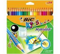 BIC Kids Aquacouleur Crayons de Couleur Aquarellables (Effet Peinture) - Couleurs Assorties, Etui Carton de 24