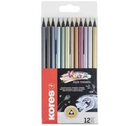 Kores – Crayons Kolores Style Métallique – 12 couleurs métalliques, bois noir