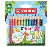 STABILO – Crayon de coloriage Trio court Animal Vibes – 8 mini crayons décorés, étui carton