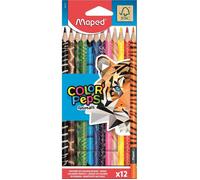 Maped - Crayons de Couleur Color'Peps Animals FSC - Crayon de Coloriage Triangulaire Ergonomique - Crayons Décorés Animaux - Pochette de 12 Crayons en Bois Certifiés FSC, 12, 1 Unité (Lot de 12)