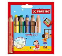 Crayon de couleur Stabilo Woody 3 en 1 couleurs assorties - Etui de 6 + 1 taille-crayons