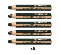 Crayon de couleur - STABILO - Woody 3 en 1 - Noir - Lot de 5 - Aquarellable