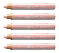 STABILO Crayon de couleur woody 3in1 duo – lot de 5 crayons à mine bicolore blanc/abricot