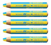 Crayon de couleur - STABILO woody 3in1 duo - lot x 5 crayons de couleurs à mine bicolore - jaune + bleu ciel