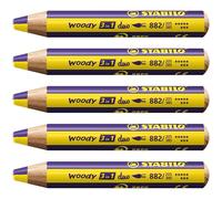 STABILO Crayon de couleur woody 3in1 duo – lot de 5, mine bicolore jaune/violet