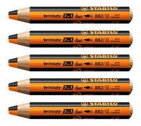 Crayon de couleur - STABILO woody 3in1 duo - lot x 5 crayons de couleurs à mine bicolore - orange+noir
