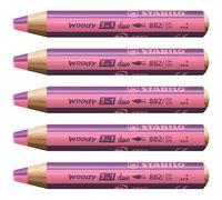 Crayon de couleur - STABILO woody 3in1 duo - lot x 5 crayons de couleurs à mine bicolore - rose+lilas