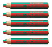 Crayon de couleur - STABILO woody 3in1 duo - lot x 5 crayons de couleurs à mine bicolore - rouge+vert foncé
