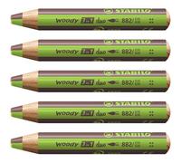 Crayon de couleur - STABILO woody 3in1 duo - lot x 5 crayons de couleurs à mine bicolore - vert clair+marron