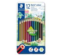 Staedtler – Crayons de couleur Noris colour 185 – Boîte métal 12 crayons, bois upcyclé (185 M12)