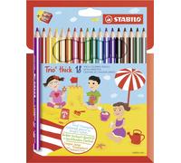 Crayon de couleur triangulaire - STABILO Trio épais - Pack de 18 - avec 18 couleurs différentes et taille-crayon