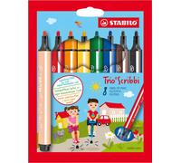 Crayon feutre triangulaire à ressort - STABILO Trio Scribbi - pack de 8 - avec 8 couleurs différentes