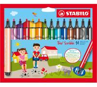 Crayon feutre triangulaire à ressort - STABILO Trio Scribbi - paquet de 14 - avec 14 couleurs différentes