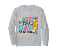 Crayon Happy First Day of School pour Enseignant pour la rentrée Scolaire des Enfants Manche Longue