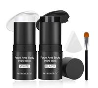 Crayon Maquillage Blanc Noir Halloween pour Visage, Kit Makeup Peinture Visage Halloween avec Eponges, Pinceau, Convient au Ccorps et au Visage, Noir + Blanc + Rouge