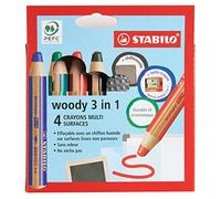 Etui Carton X 4 Crayons Multi-Talents Stabilo Woody 3in1 Pour Ardoises Et Tableaux Blanc + 1 Taille Crayon + 1 Chiffonnette - Noir +