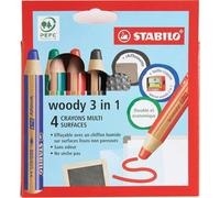 Crayon Multi-Surfaces Lisses - Woody 3in1 - Etui Carton X 4 Crayons + 1 Taille Crayon + 1 Chiffonnette