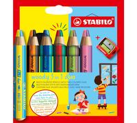 Crayon multi-talents STABILO Woody 3 en 1 Duo-Pack de 6 couleurs assorties