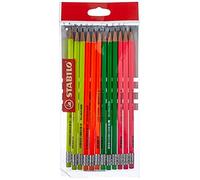 Crayon papier - STABILO Swano - Ecopack x 12 crayons graphite mine HB - bout gomme - coloris fluo