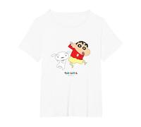 Crayon Shin-Chan Dances! Shin-Chan and Shiro T-Shirt, Femme Grandes Tailles, Blanc, 6X