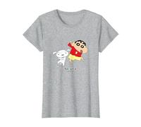 Crayon Shin-Chan Dances! Shin-Chan and Shiro T-Shirt, Femme, Gris Chiné, S